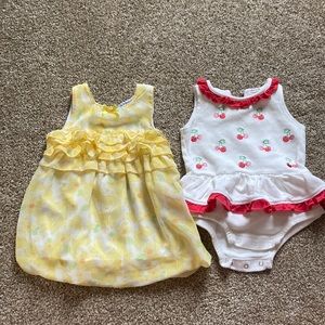 2 Baby Girl Ruffle/Skirt Onesies, 3-6 Months